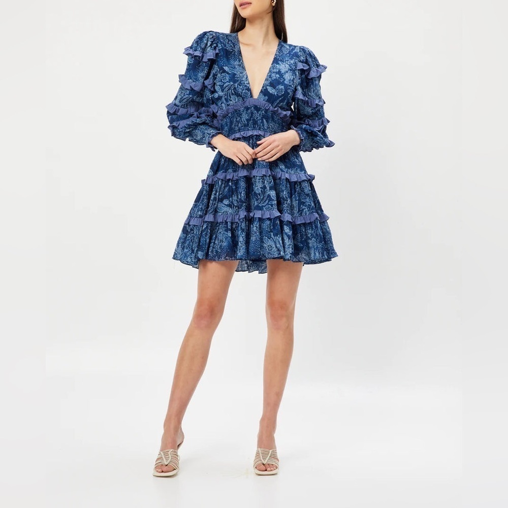 Elliatt Alvernia Ruffle Long Sleeve Mini Dress in Navy Blue Size XL - Picture 8 of 13